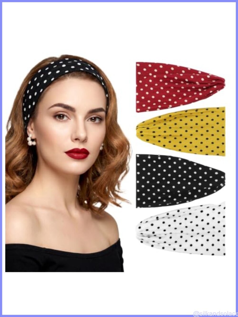 Polka Dot Wide Headband Cotton Polyester Blend Non Slip Elastic Vintage Hairband